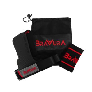 1 par de calleras aceron grip Negro/ Rojo, 1 par de muñequeras a juego y bolsa de transporte